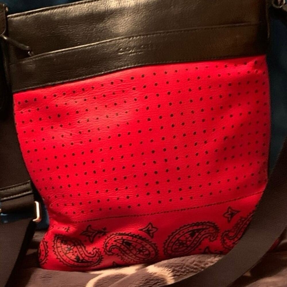 Coach Bandana Leather Crossbody Red & Black Paisley